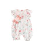 Girls Muslin Cloth White floral print romper Jumpsuit with matching head band - Image 4