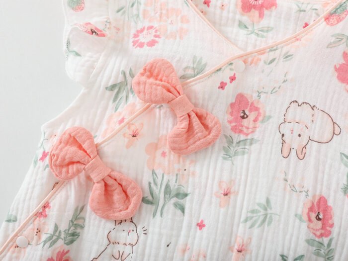 Girls Muslin Cloth White floral print romper Jumpsuit with matching head band - Image 6