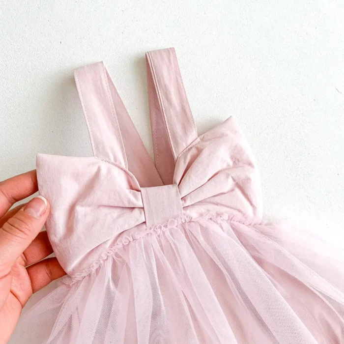 Strings Pink Sleeveless Romper Girl Dress Baby Girl Outfit - Image 5
