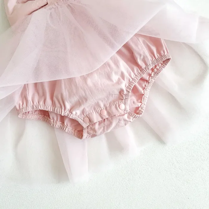 Strings Pink Sleeveless Romper Girl Dress Baby Girl Outfit - Image 6