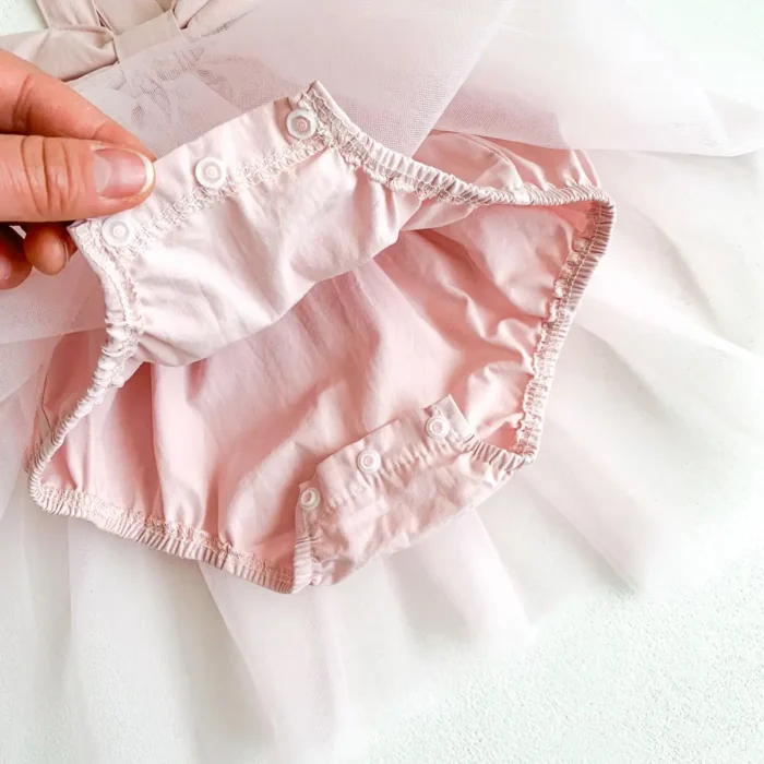 Strings Pink Sleeveless Romper Girl Dress Baby Girl Outfit - Image 2