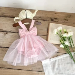 Strings Pink Sleeveless Romper Girl Dress Baby Girl Outfit