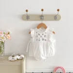 Cotton white Flower Embroidered White Romper - Onesie for baby girl - Image 5