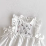 Cotton white Flower Embroidered White Romper - Onesie for baby girl - Image 6