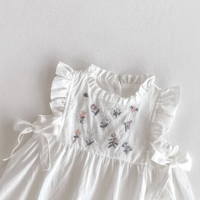 Cotton white Flower Embroidered White Romper - Onesie for baby girl - Image 6