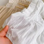 Girls Solid White Lace Cotton Romper - Elegant Onesie for baby girl - Image 3