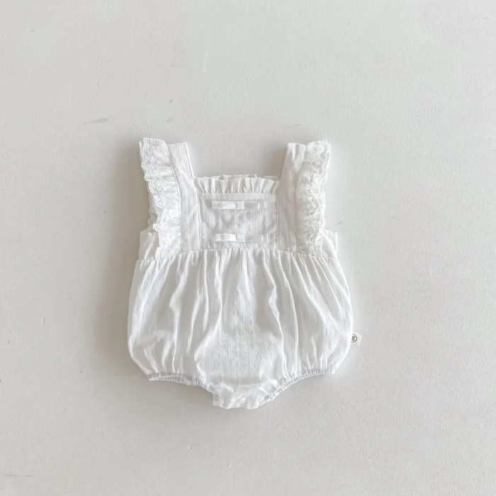 Girls Solid White Lace Cotton Romper - Elegant Onesie for baby girl - Image 4