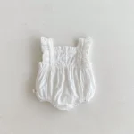 Girls Solid White Lace Cotton Romper - Elegant Onesie for baby girl - Image 5