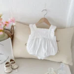 Girls Solid White Lace Cotton Romper - Elegant Onesie for baby girl