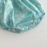 Cotton White Collar Floral print Blue Romper with matching head band - Image 5