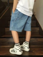 Boys Stylish and cool Strap in pocket Blue denim shorts - Image 2