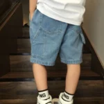 Boys Stylish and cool Strap in pocket Blue denim shorts