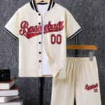 Boys Sportswear Baseball Text Dry Fit Sports Jersey and shorts set
