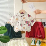 Boys Summer comfort Stylish Graphic Print Shirt and Burgundy Maroon Shorts set