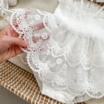 Elegant White Sheer Lace Romper for Girls – Comfortable Party Wear - Image 3