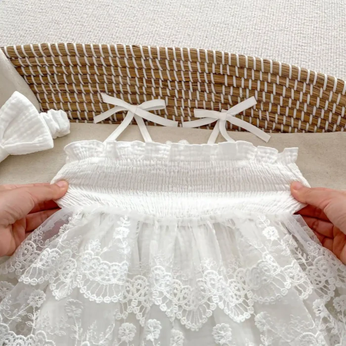 Elegant White Sheer Lace Romper for Girls – Comfortable Party Wear - Image 2