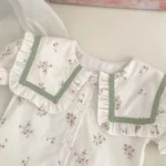 Summer Baby Set White Floral Korean collar top and Strap pant - Image 2