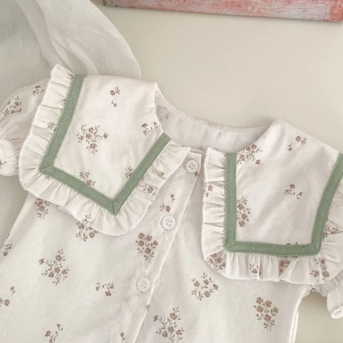 Summer Baby Set White Floral Korean collar top and Strap pant - Image 2