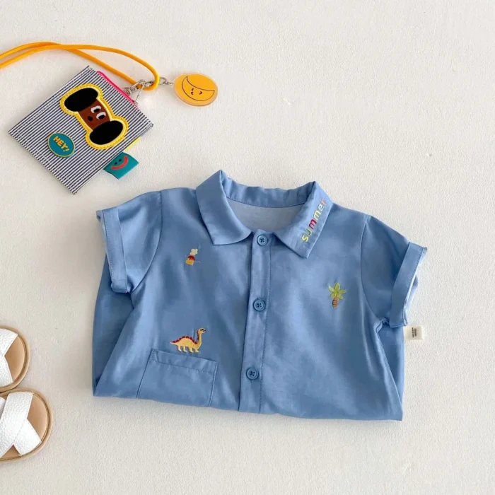 Boys Dino print Blue collared romper | Cute Summer Onesie | Jumpsuit for infants - Image 5