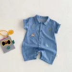Boys Dino print Blue collared romper | Cute Summer Onesie | Jumpsuit for infants