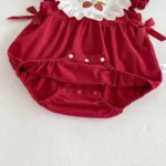 Girls Cherry print white collar Red Romper | Cotton Comfort - Image 2