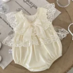 Off-White Sheer Lace Romper for Infant Girls | Baby Wear