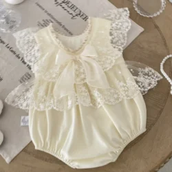 Off-White Sheer Lace Romper for Infant Girls | Baby Wear