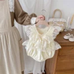 Off-White Sheer Lace Romper for Infant Girls | Baby Wear - Image 5
