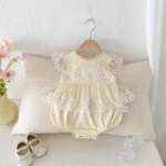 Off-White Sheer Lace Romper for Infant Girls | Baby Wear - Image 4