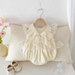 Off-White Sheer Lace Romper for Infant Girls | Baby Wear - Image 3