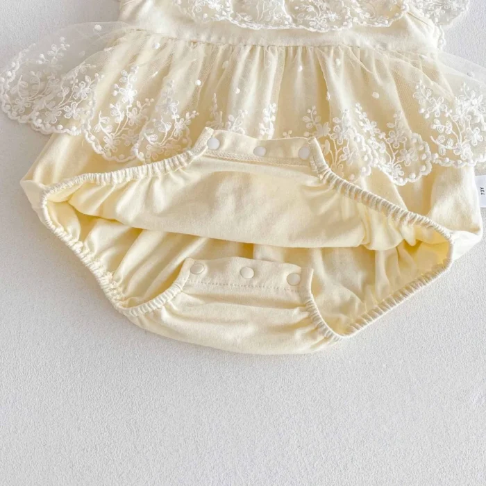 Off-White Sheer Lace Romper for Infant Girls | Baby Wear - Image 2