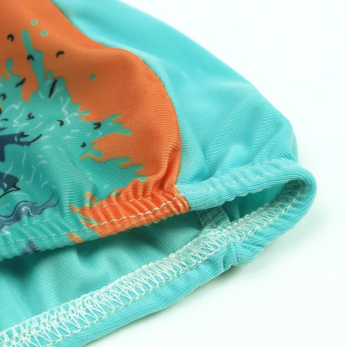 Kids Swim wear Shark Print Green Orange Swimsuit with swimming cap - Image 6