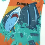 Kids Swim wear Shark Print Green Orange Swimsuit with swimming cap - Image 2