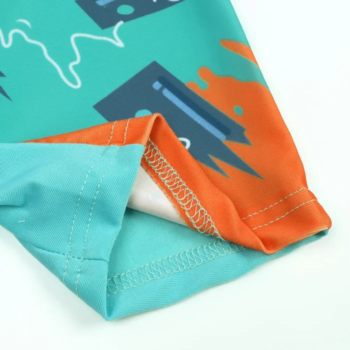 Kids Swim wear Shark Print Green Orange Swimsuit with swimming cap - Image 8