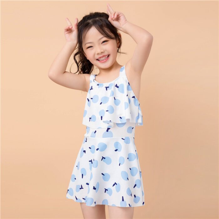 Children's One Piece Swimsuit beach wear blue fruit design swimsuit for girls 6-9 Years - Image 2