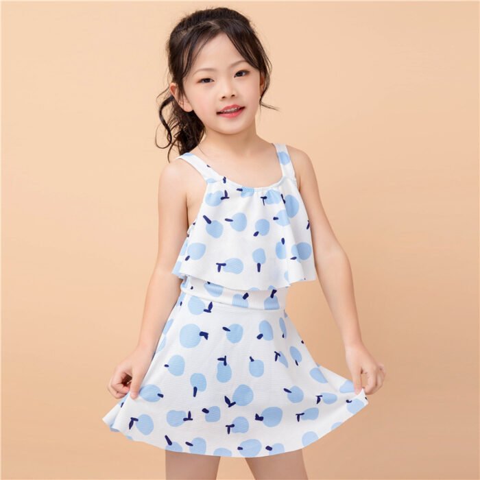 Children's One Piece Swimsuit beach wear blue fruit design swimsuit for girls 6-9 Years - Image 4