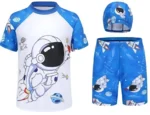 Boys Astro Print White Blue Swimsuit set with swimming cap - Image 2