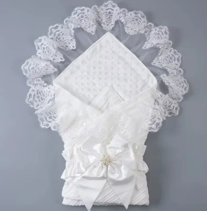 Exclusive wrap Big Bow Sash Infant Swaddles - White - Image 4