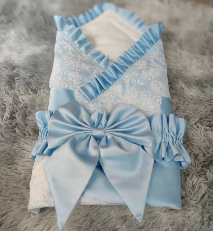 Exclusive wrap Big Bow Sash Infant Swaddles - Blue - Image 3