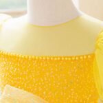 Yellow Girls Sequin Bow Tulle Puff Sleeves Princess Party Dress , Yellow birthday dress - Image 6