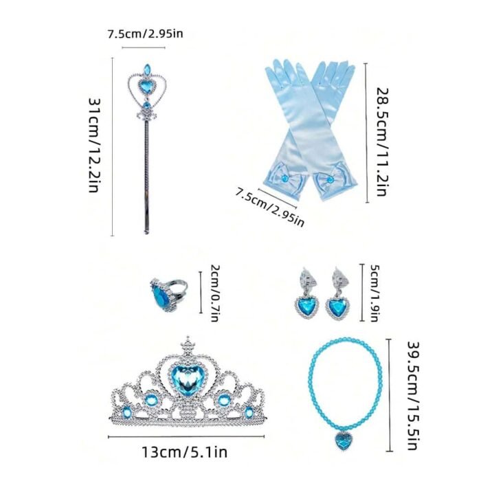 Elsa & Anna Princess Dress-Up Accessories Set for Girls – Gloves, Wand, Crown, Tiara, Ring & Necklace - Image 2
