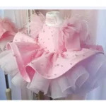 Girls Satin Ball Gown Princess Tulle Layered Tutu Dress for Wedding and Birthday Party solid ruffles dress