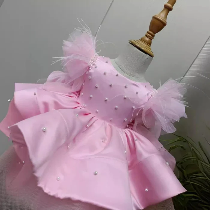 Girls Satin Ball Gown Princess Tulle Layered Tutu Dress for Wedding and Birthday Party solid ruffles dress - Image 7