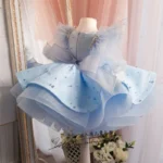 Girls Satin Ball Gown Princess Tulle Layered Tutu Dress for Wedding and Birthday Party solid ruffles dress - Image 5