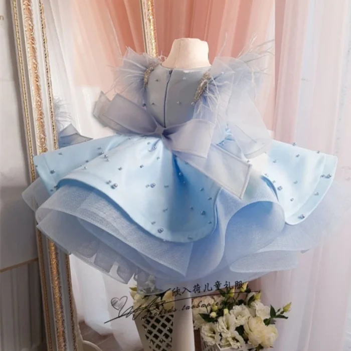 Girls Satin Ball Gown Princess Tulle Layered Tutu Dress for Wedding and Birthday Party solid ruffles dress - Image 5