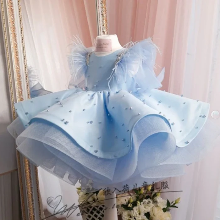 Girls Satin Ball Gown Princess Tulle Layered Tutu Dress for Wedding and Birthday Party solid ruffles dress - Image 3