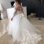 White Exquisite Princess High-end Custom Made Wedding Appliqued Lace Tulle Children's Gowns - Image 6