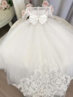 White Exquisite Princess High-end Custom Made Wedding Appliqued Lace Tulle Children's Gowns - Image 4