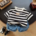 Boys' Fashion Stripe T-Shirt & Denim Shorts 2-Piece Set