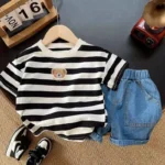Boys' Fashion Stripe T-Shirt & Denim Shorts 2-Piece Set - Image 2